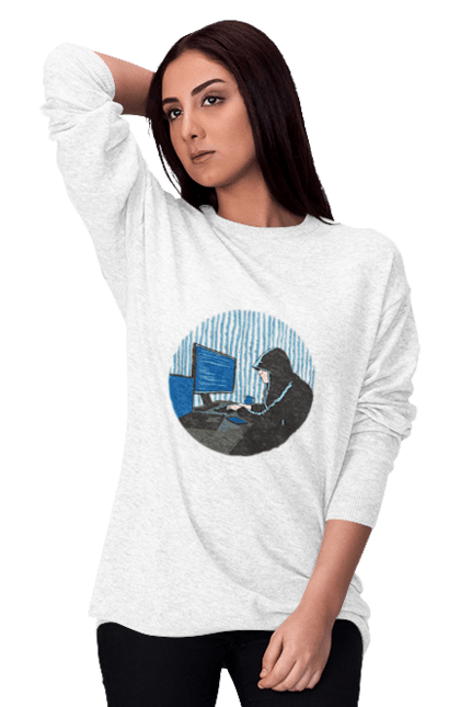 Світшот жіночий з принтом "Хакер". Бінарний, гік, програміст, хакер. 2070702