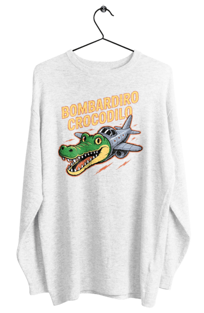 Світшот жіночий з принтом "Bombardino Crocodilo". Bombardino, bombardino crocodilo, crocodilo, бомбардиро крокодило, бомбардіно крокоділо, крокодил, крокодил літак, крокодил мем, мем бомбардине крокодило, меми. 2070702