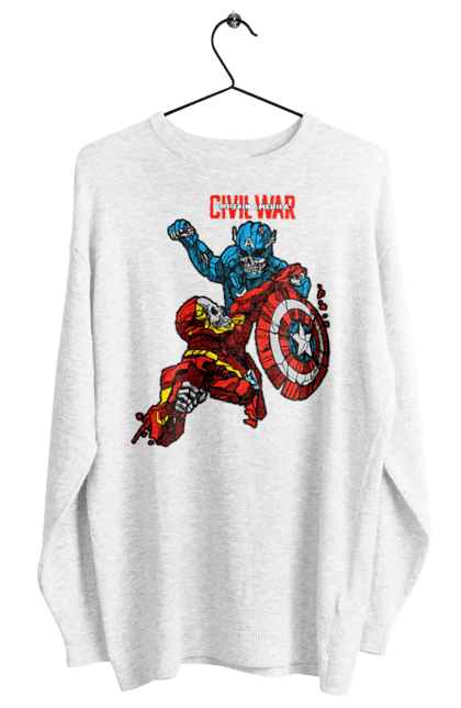 Women's sweatshirt with prints Iron Man vs Captain America. Avengers, captain america, civil war, comic, comics, film, iron man, marvel, marvel comics, tony stark. 2070702