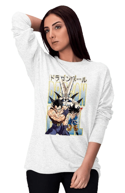 Свитшот женский с принтом Жемчуг дракона. Anime, dragon ball, goku, manga, vegeta, аниме, вегета, гоку, жемчуг дракона, манга. 2070702