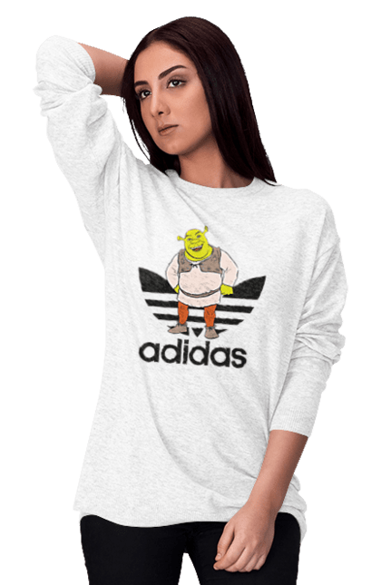 Свитшот женский с принтом Adidas Шрек. Adidas, shrek, адидас, мульт, мультфільм, огр, шрек. 2070702