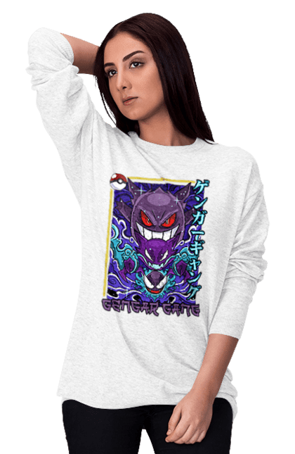 Women's sweatshirt with prints Pokemon Gengar. Anime, fushigibana, games, gengar, nintendo, pokemon, pokemon go. 2070702