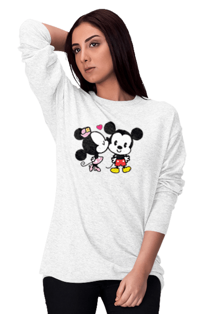 Світшот жіночий з принтом "Міккі Маус та Мінні Маус". Mickey mouse, minnie mouse, дісней, міккі, міккі маус, мінні маус, мультфільм. 2070702