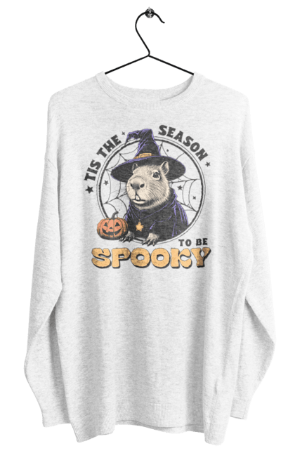 Світшот жіночий з принтом "Капібара Хелловін". Capybara, halloween, відьма, водосвинка, гарбуз, гризун, капібара, свято, тварина, хелловін. 2070702