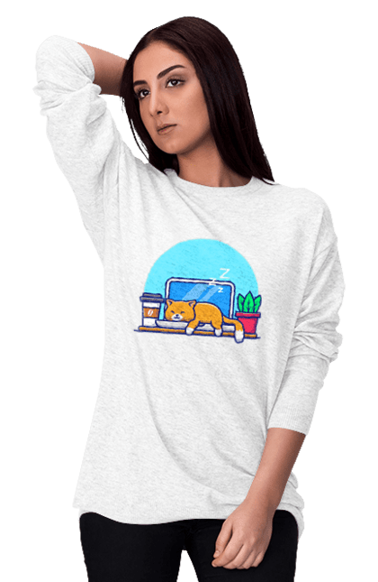 Світшот жіночий з принтом "Кіт програміст". Angular, c, css, html, it, javascript, jquery, php, python, react, svelt, vue, айтишник, айті, гумор, код, кодувати, прогер, програміст, програмісти, ти ж, ти ж програміст, тиж програміст. 2070702