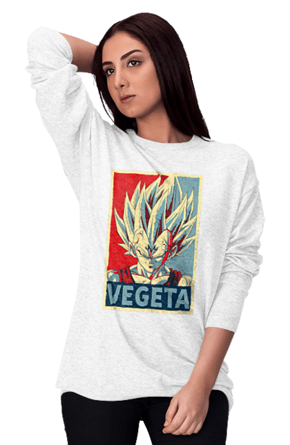 Свитшот женский с принтом Жемчуг дракона Вегета. Anime, dragon ball, goku, manga, vegeta, аниме, вегета, гоку, жемчуг дракона, манга. 2070702