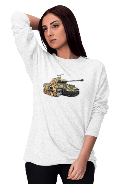 Світшот жіночий з принтом "Танк 145". Війна, гусениця, приціл, танк. CustomPrint.market