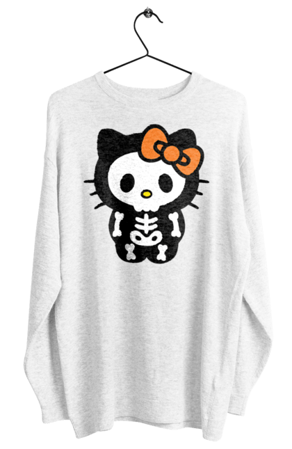 Світшот жіночий з принтом "Хелло Кітті Хелловін". Halloween, hello kitty, zombie, бренд, зомбі, кошеня, персонаж, скелет, хелло кітті, хелловін. 2070702