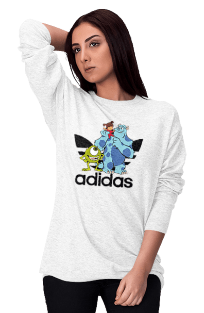 Свитшот женский с принтом Adidas Корпорация монстров. Adidas, monsters inc, pixar, адидас, корпорация монстров, мультфильм. 2070702