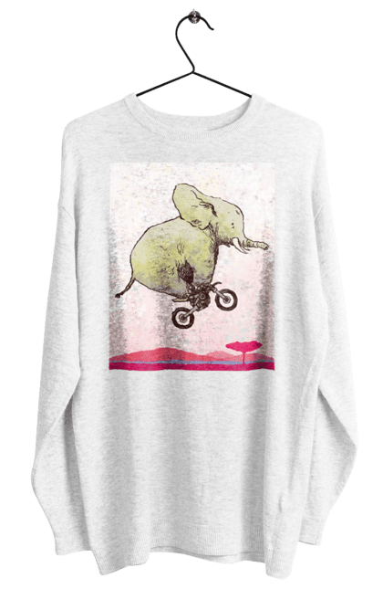 Світшот жіночий з принтом "Слон На Мотоциклі". Мотоцикл, політ, слон. 2070702