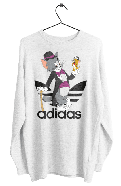 Свитшот женский с принтом Adidas Том и Джерри. Adidas, tom and jerry, адидас, джерри, кот, мульт, мультсериал, мышь, том, том и джерри. 2070702