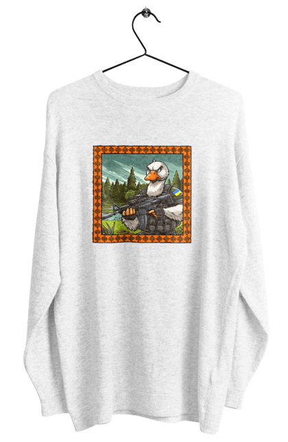 Світшот жіночий з принтом "Гусячий десант". Біологічна зброя, бойові гуси, військовий гусак, гусячий десант, зброєні сили, прапор, символіка, україна. 2070702