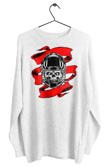 Women`s sweatshirt with prints Skull in a motorcycle helmet. Helmet, moto, skull, tape. 2070702
