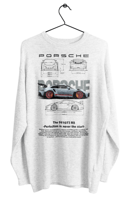 Свитшот женский с принтом Porsche 911 GT3 RS. Porsche, porsche 911, авто, автомобиль, машина, порше, спорт, спортивный автомобиль. 2070702