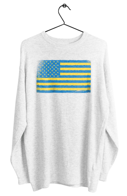 Світшот жіночий з принтом "Український прапор США". Америка, американський прапор, жовто-блакитний, жовто-блакитний прапор, національний, прапор америки, прапор україни, прикол, сполучені штати, сша, україна, український прапор. Print Shop