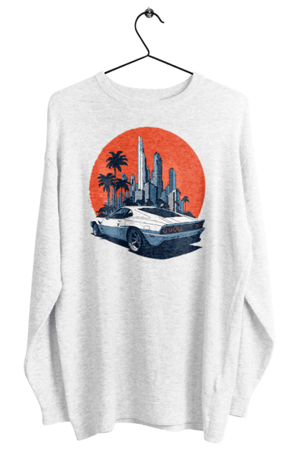 Світшот жіночий з принтом "Авто". Гонка, захід сонця, спортивний автомобіль, швидкість. 2070702