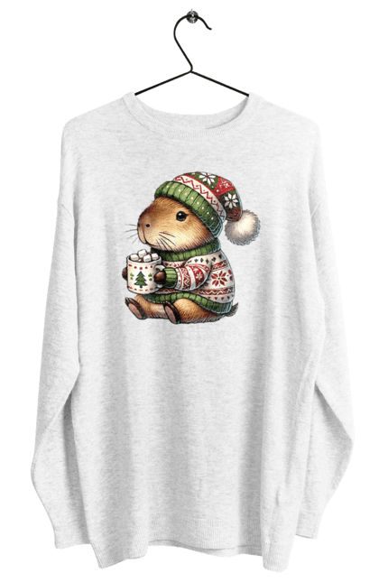 Women's sweatshirt with prints Capybara with hot chocolate. Animal, capybara, christmas, christmas capybara, gift, holiday, hot chocolate, new year, santa. 2070702