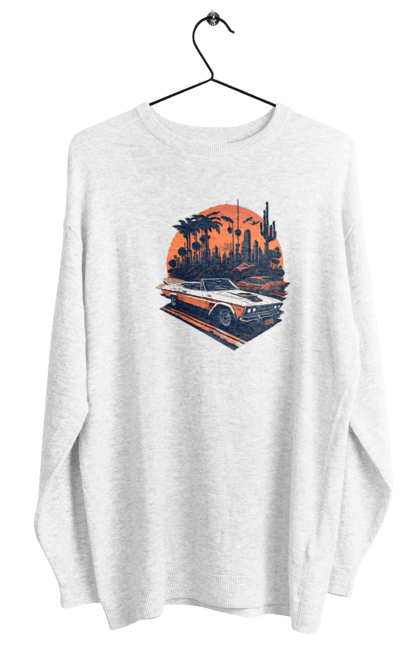 Світшот жіночий з принтом "Гарне авто на закаті". Авто, закат, захід сонця, солнце, сонце. 2070702