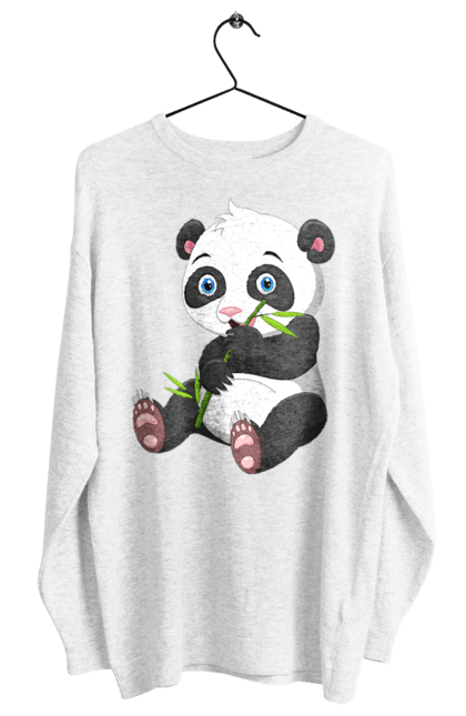 Світшот жіночий з принтом "Малюк панда їсть бамбук". Бамбук, ведмідь, маленька панда, малюк панда, панда їсть бамбук, панта, тварини. futbolka.stylus.ua