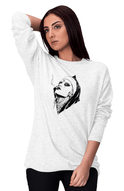 Світшот жіночий з принтом "Монашка". Дівчина, круто, сигарети, тату. 2070702