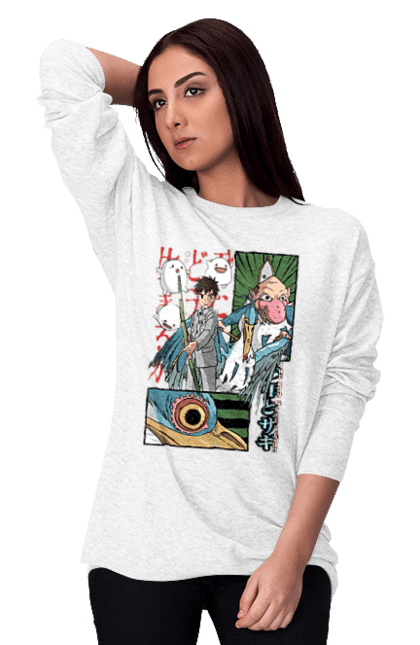 Women's sweatshirt with prints The Boy and the Heron. Boy and bird, cartoon, ghibli, japan, miyazaki, studio ghibli. 2070702