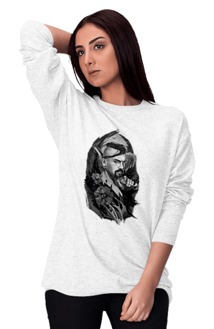 Світшот жіночий з принтом "Козак". Вуса, квітки, козак, пістолет, справжній українець, чуб. 2070702