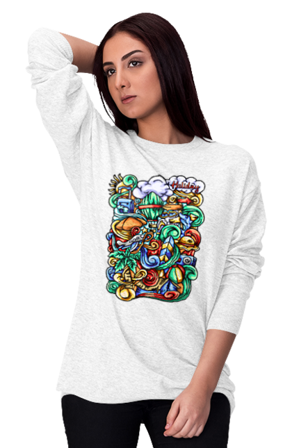 Світшот жіночий з принтом "Канікули відпочинок арт". Відпочинок, канікули, літо, море, пляж, подорож. 2070702