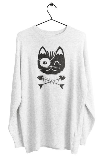 Світшот жіночий з принтом "Кіт пірат". Кістки, кіт, крутий малюнок, милі рисунки, пірати, риба, тварини, череп. 2070702