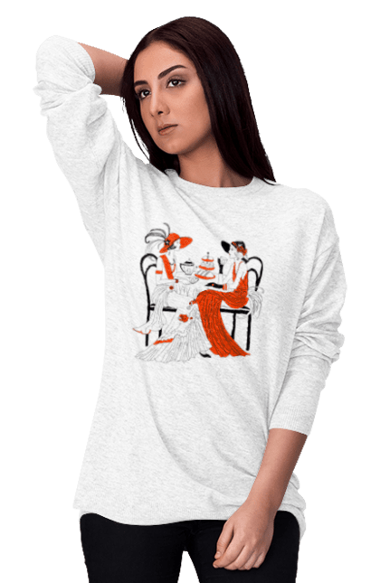 Світшот жіночий з принтом "Дами В Червоному". Дами, посиденьки, чаювання. 2070702