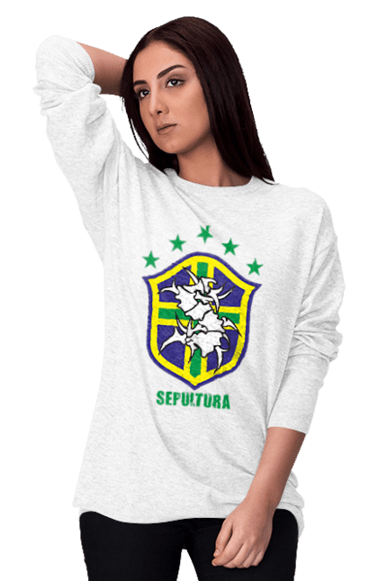 Women's sweatshirt with prints Sepultura. Death metal, det metal, groove metal, group, metal, music, rock, sepulture, thrash metal, trash metal. 2070702