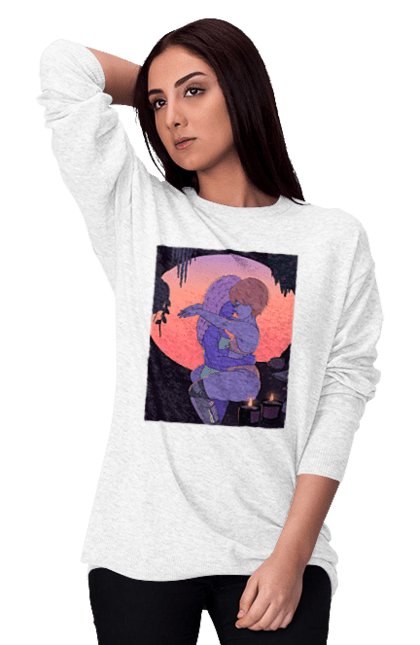 Women`s sweatshirt with prints Purple Girls Hugging. Hug, sunset. 2070702