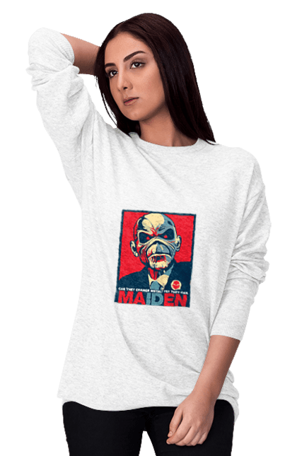 Світшот жіночий з принтом "Iron maiden". Band logo, heavy music, iron maiden, monster, rock, rock band, rock music. PrintMarket - інтернет-магазин одягу та аксесуарів з принтами плюс конструктор принтів - створи свій унікальний дизайн