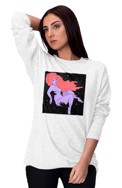 Світшот жіночий з принтом "Фіолетова Дівчина В Чорній Дирі". Дівчина, лапають. 2070702