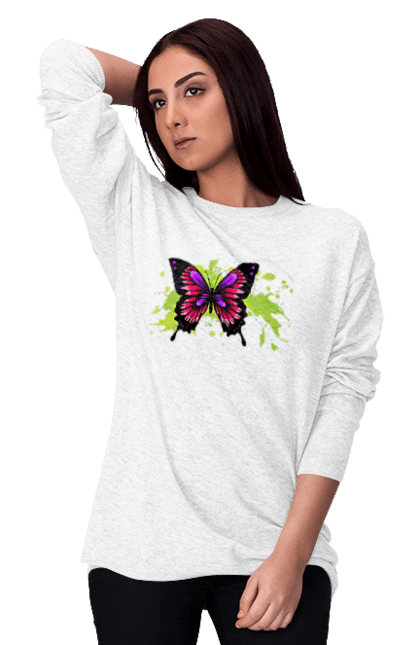Women`s sweatshirt with prints Pink Butterfly. Butterfly. 2070702