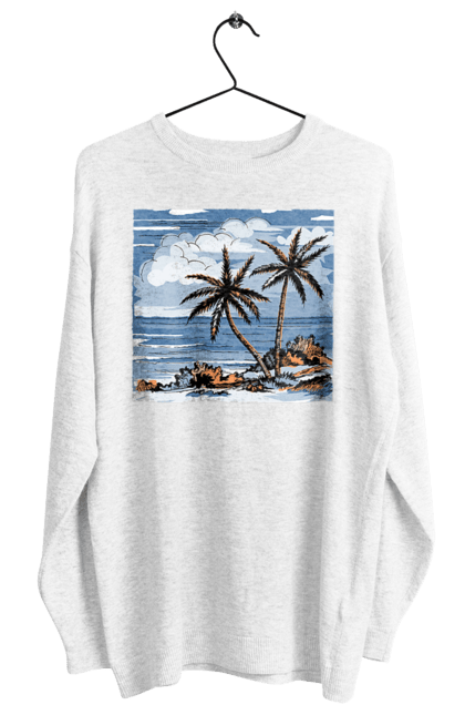 Women`s sweatshirt with prints Palm Trees And Sky. Clouds, palm trees, sea, sky. 2070702