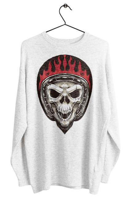 Світшот жіночий з принтом "Череп в мотошоломі". Мото, скелет, череп, шолом. 2070702