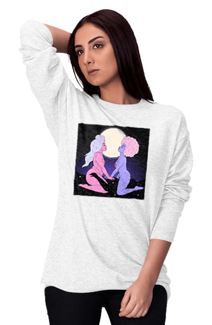 Women`s sweatshirt with prints Two Aliens And The Moon. Aliens, from above, girls. 2070702