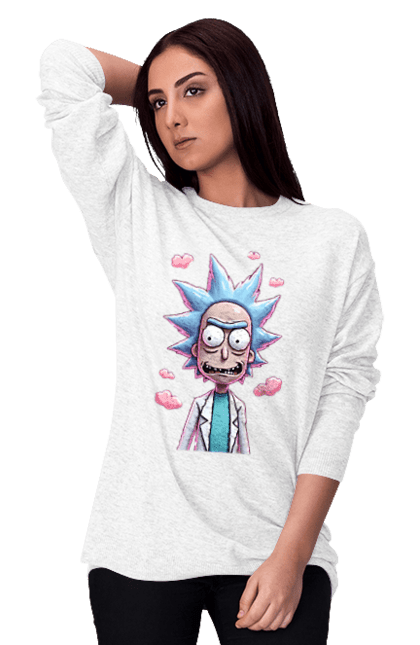 Світшот жіночий з принтом "Рік та Морті". Rick and morty, мультфільм, наукова фантастика, пригоди, рік, рік і морті, трагікомедія, чорний гумор. 2070702