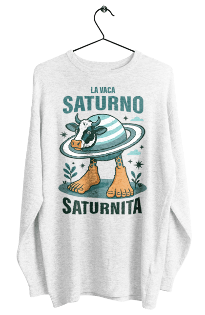 Світшот жіночий з принтом "Lavaca Saturno Saturnita". Брейнрот, італійська гнилизна мозку, італійський брейнрот, італійський мем, італійські меми, корова сатурн, ла вака, ла вака сатурно, лавака сатурно, сатурно сатурніто. 2070702