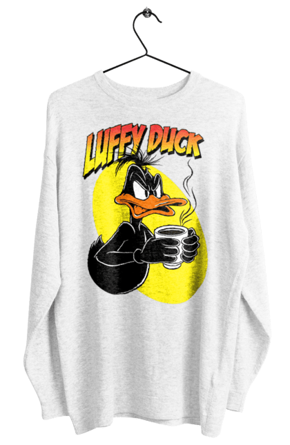 Свитшот женский с принтом Даффи Дак. Daffy duck, looney tunes, merrie melodies, warner brothers, даффи дак, мультфильм, персонаж, утка, утка даффи. 2070702