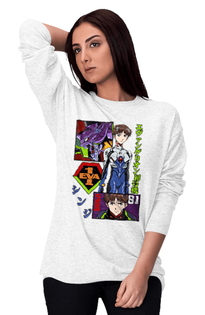 Women's sweatshirt with prints Evangelion. Angel, anime, eva 01, evangelion, manga, neon genesis evangelion, shinji. 2070702