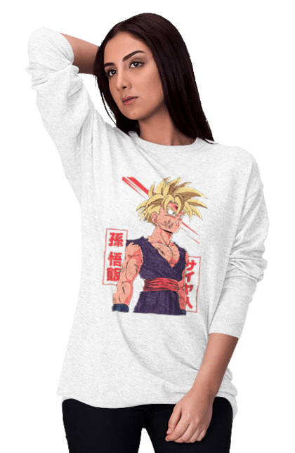 Women's sweatshirt with prints Dragon Ball Gohan. Anime, dragon ball, gohan, goku, manga, tv series, vegeta. 2070702