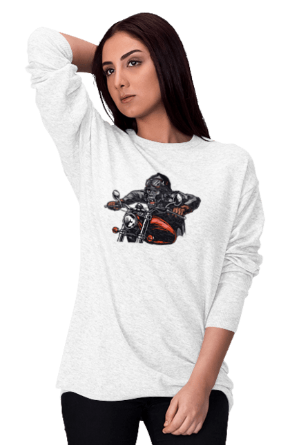 Women`s sweatshirt with prints Gorilla On A Moped. Gorilla, moped, speed. 2070702