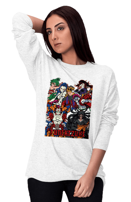 Women's sweatshirt with prints Demon Slayer. Anime, demon slayer, eternal paradise faith, kimetsu no yaiba, kokushibo, manga, twelve kizuki, upper rank six. 2070702