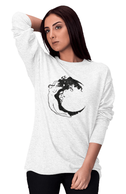 Women`s sweatshirt with prints Moon girl. Cosmic, girl, moon, space, stars. 2070702