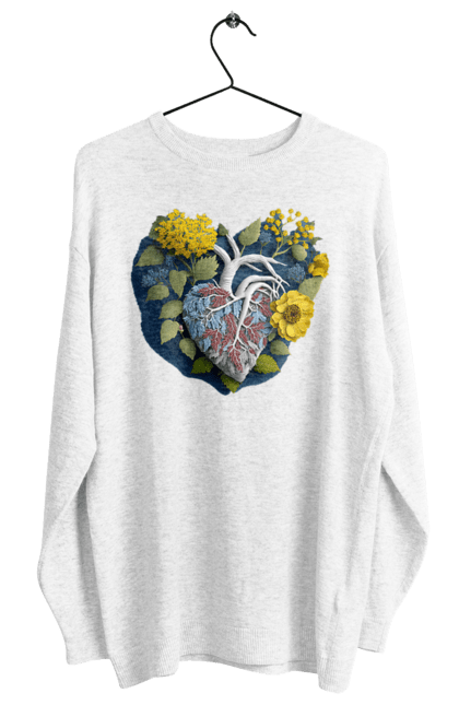 Світшот жіночий з принтом "Серце квіти". Люблю україну, перемога україни, серце, символи україни, соняшник, традиції україни, україна. 2070702