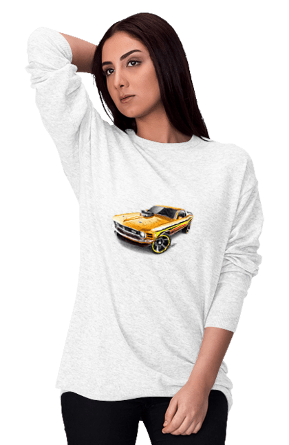 Світшот жіночий з принтом "Форд мустанг". Американська легенда, жовтий мустанг, культове авто, мустанг, потужне авто, форд мустанг, шелбі. 2070702