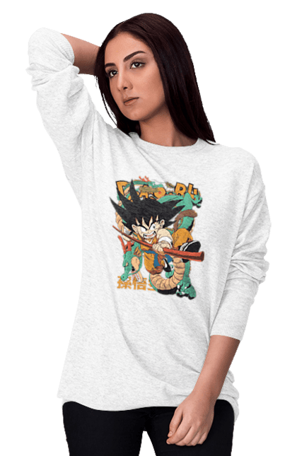 Свитшот женский с принтом Жемчуг дракона Сон Гоку. Anime, dragon ball, manga, son goku, tv series, аниме, гоку, жемчуг дракона, манга, сон гоку. 2070702