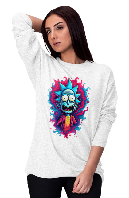 Women's sweatshirt with prints Rick and Morty. Adventures, black humor, cartoon, rick, rick and morty, sci-fi, tragicomedy. 2070702