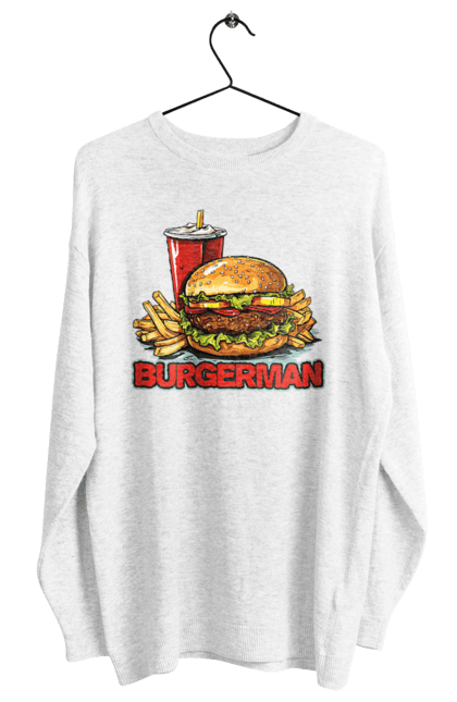 Світшот жіночий з принтом "Burgerman". Бургер, для чоловіків, їжа, літні, макдональдс, прикольні, трендові, фаст фуд, чоловічі. 2070702